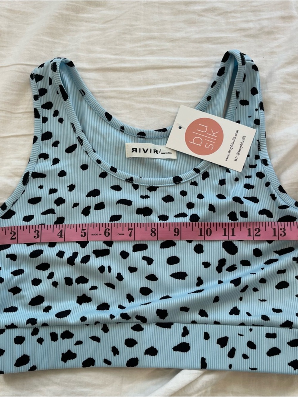 NWT RIVIR Two Piece Top Shorts Set Size Large Blue Black Dalmatian Print Active - Picture 5 of 9